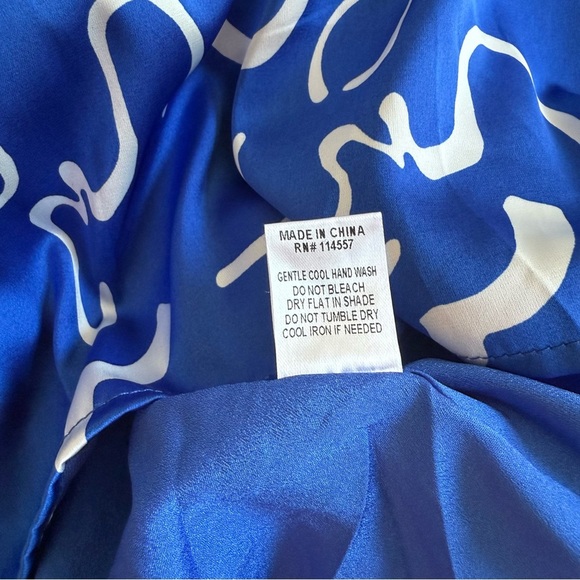 THML Serpentine Sway Satin Blue White Maxi Dress M - Picture 9 of 11